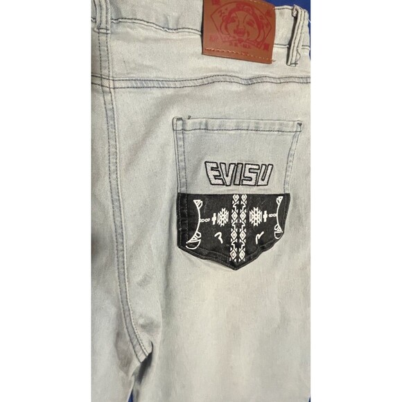 Men’s EVISU jeans Sz 33 light wash, slim/tapered fit style - Picture 14 of 16